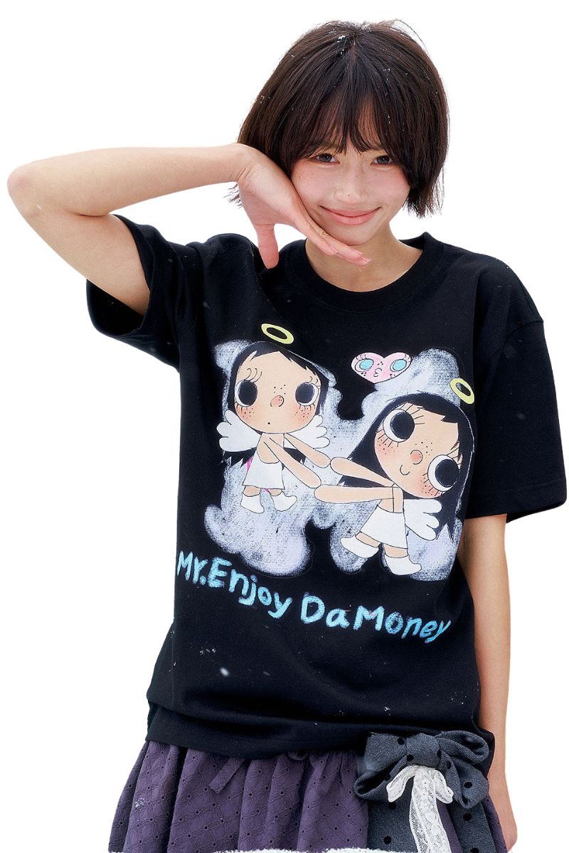 MEDM x YUY Co-branded Angel Print Heart Embroidery Crew Neck Tee