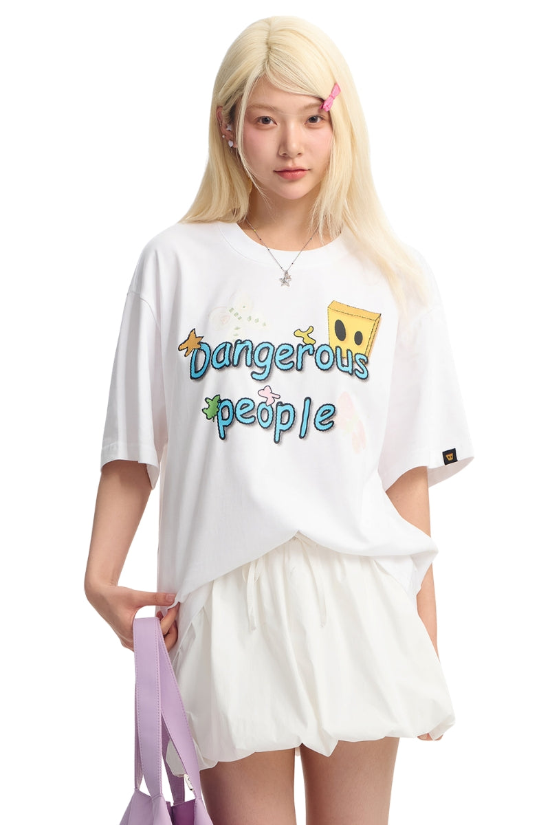Dangerouspeople DSP Butterfly Paper‑Bag Man Print Cotton Drop‑Shoulder Tee