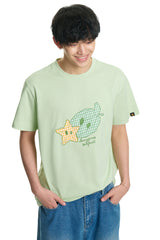 Dangerouspeople DSP Asymmetrical Eye Plaid Patch Fruit Print Casual Tee