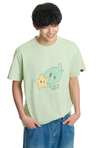 Dangerouspeople DSP Asymmetrical Eye Plaid Patch Fruit Print Casual Tee