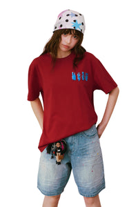 MEDM MELTING ICE Patch Letter Print Crew Neck Casual Couple Tee