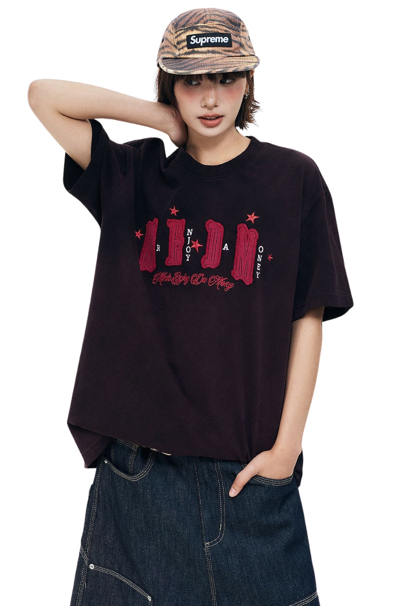 MEDM Casual Loose Fit Appliqué Logo Crew Neck Unisex Tee