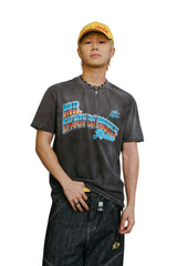 MEDM Gradient Metallic Letter Vintage Washed Distressed Tee