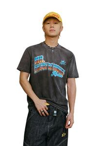 MEDM Gradient Metallic Letter Vintage Washed Distressed Tee