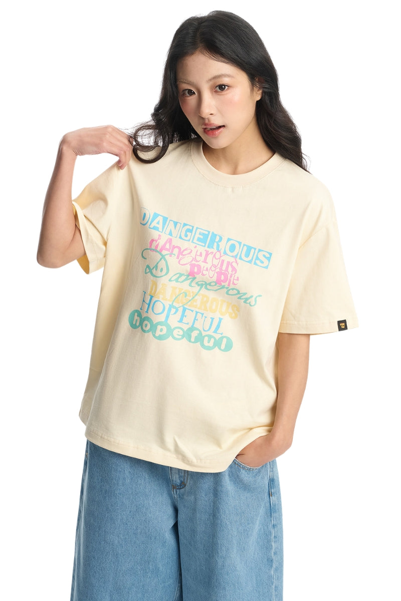 Dangerouspeople DSP Slogan Print Vintage Street Oversized Heavyweight Tee