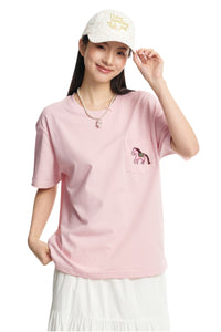 DangerousPeople｜3D Pony Embroidery Pocket Cotton T‑Shirt