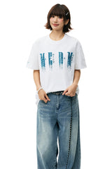 MEDM Sequin Phantom Letter Loose Crew Neck T-Shirt Unisex
