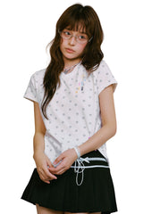 MEDM Cropped V-neck Puppy Paw All Over Print Women's Slim Tee
