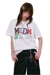 MEDM Jewel Letter Heat Set Print Sorona Cooling Sun Protection Couple Tee