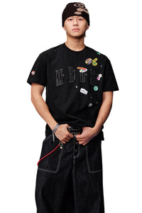 MEDM Sticker Label Patch Embroidery Unisex Cotton T-Shirt