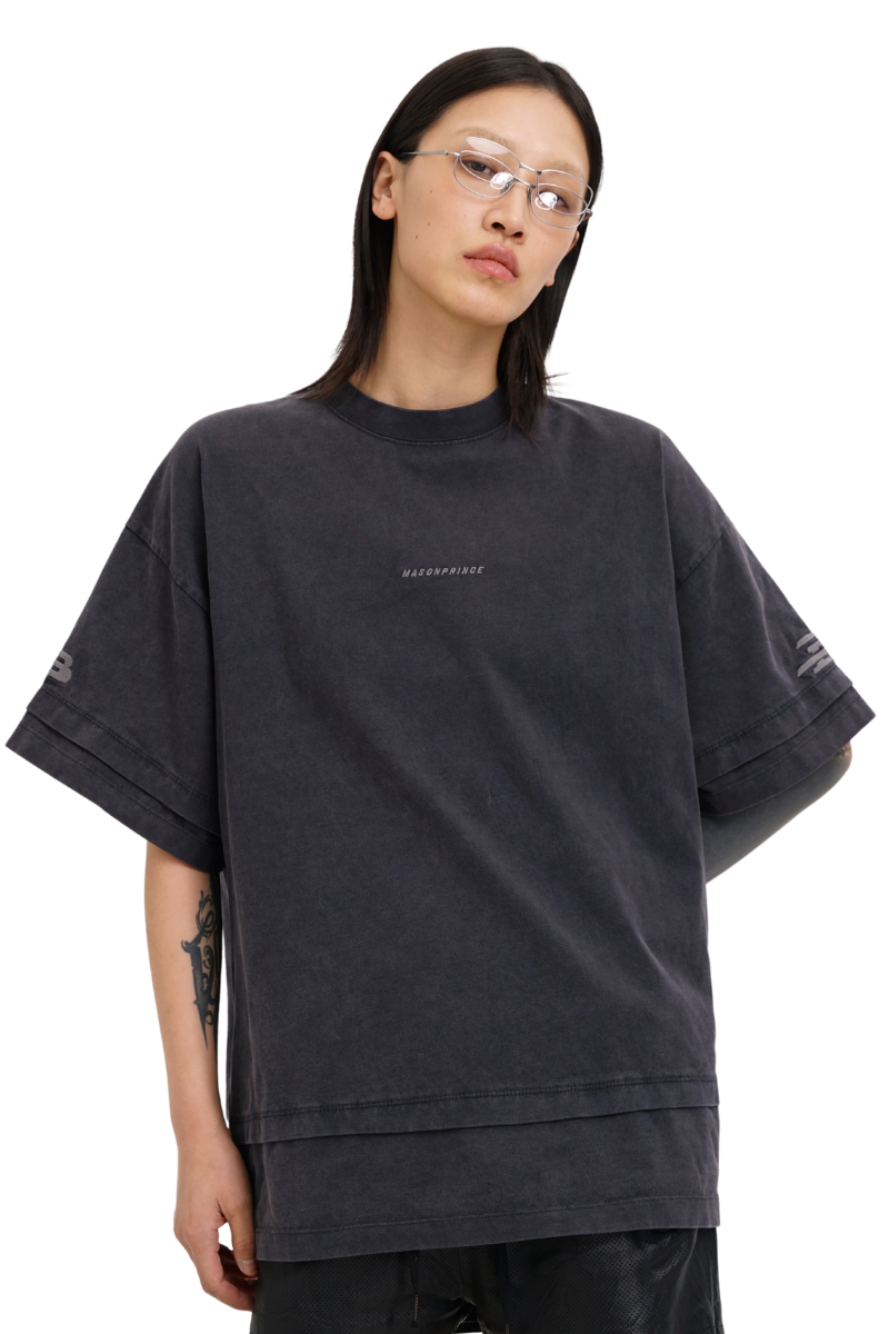 Masonprince  Double Golden Divide Knitted Round-Neck Short T-Shirt