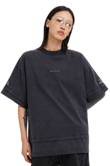 Masonprince  Double Golden Divide Knitted Round-Neck Short T-Shirt