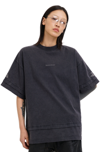 Masonprince  Double Golden Divide Knitted Round-Neck Short T-Shirt