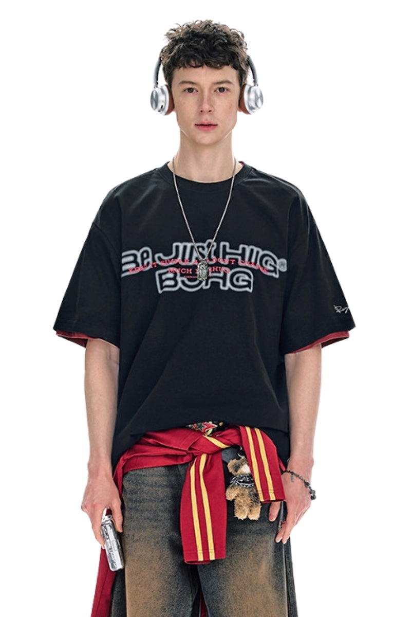 BJHG Summer Loose Couple T‑Shirt American Street Style Letter Print Short Sleeve Top