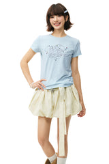 MEDM Rhinestone Cursive Slim Crew Neck Women T-Shirt