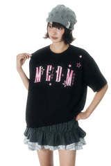 MEDM Relaxed Fit Camouflage Letter Rhinestone Streetwear Tee