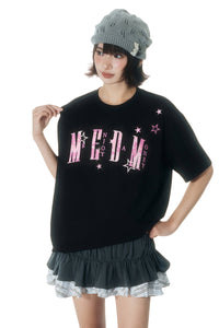 MEDM Relaxed Fit Camouflage Letter Rhinestone Streetwear Tee
