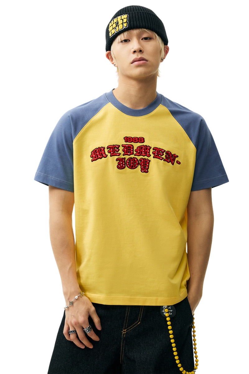 MEDM Gothic Rhinestone Embroidery Raglan Tee
