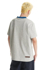 DangerousPeople DSP｜Striped Color Block Cat Embroidery Loose Short Sleeve Tee
