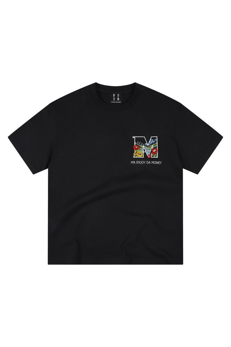 MEDM Casual Versatile Embroidered Letter Crew Neck Couple Tee