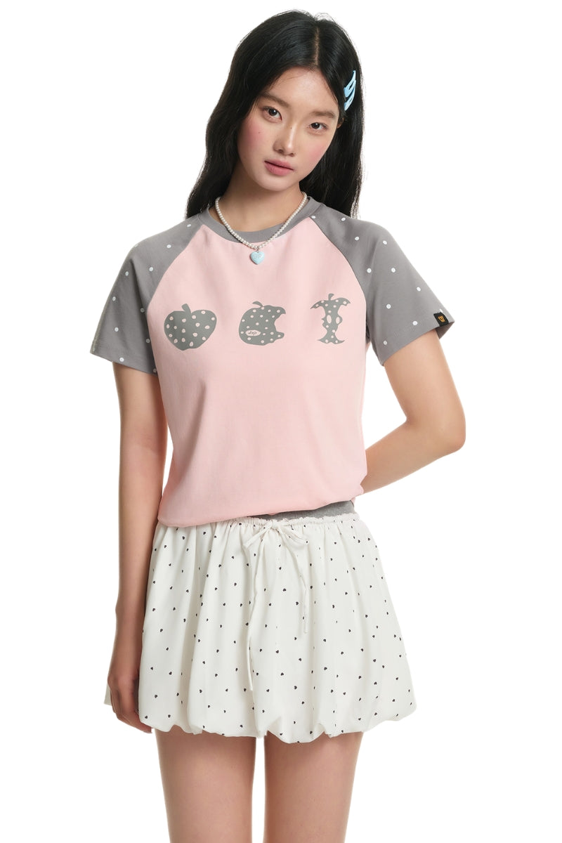 Dangerouspeople DSP Cute Polka‑Dot Apple Raglan Sleeve Sorona Short Sleeve Tee
