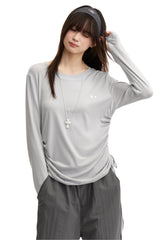 DangerousPeople DSP｜Stretchy Side Waist Drawstring Cover‑Up Color‑Block Lightweight Breathable Women's T‑Shirt