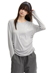 DangerousPeople DSP｜Stretchy Side Waist Drawstring Cover‑Up Color‑Block Lightweight Breathable Women's T‑Shirt