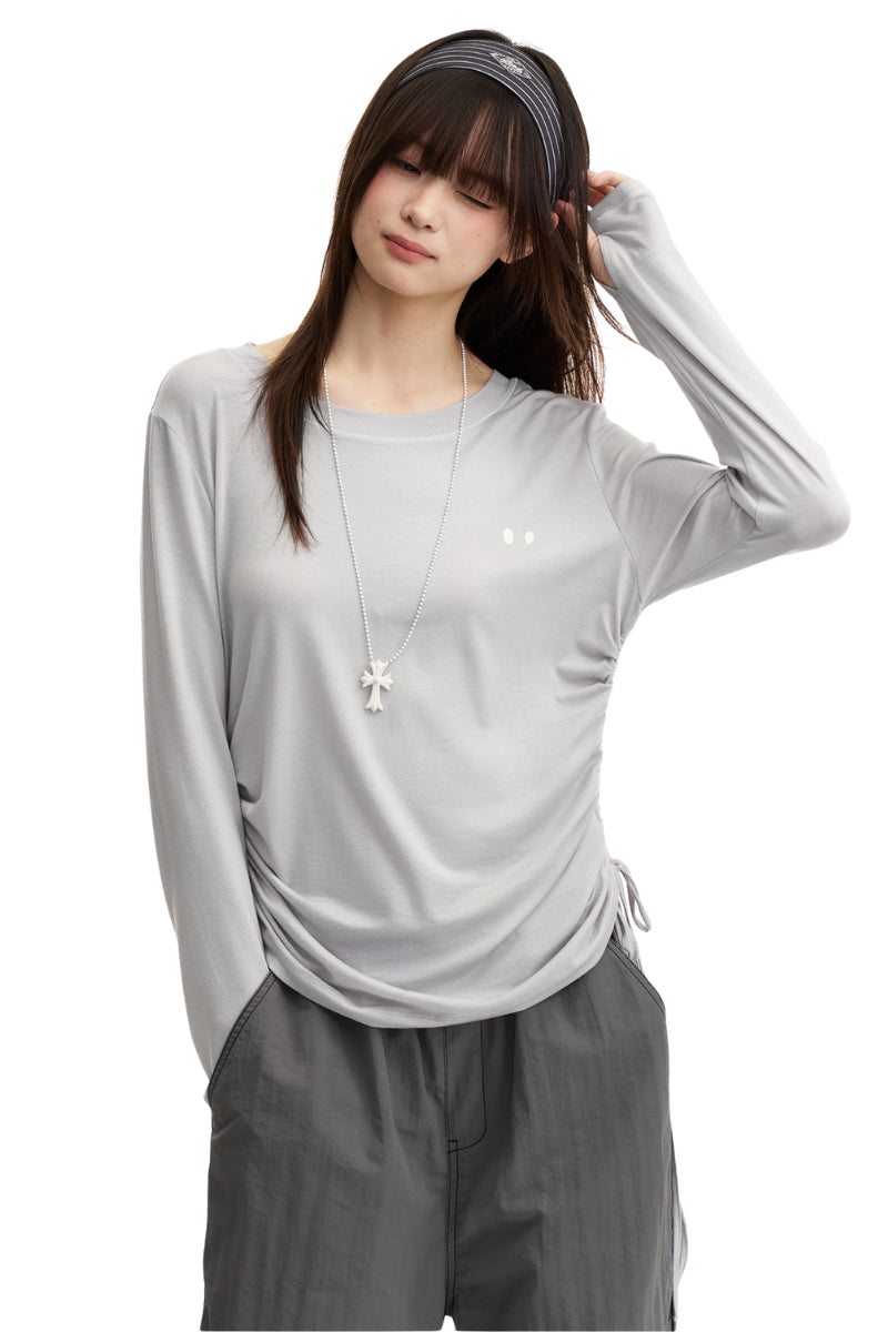 DangerousPeople DSP｜Stretchy Side Waist Drawstring Cover‑Up Color‑Block Lightweight Breathable Women's T‑Shirt