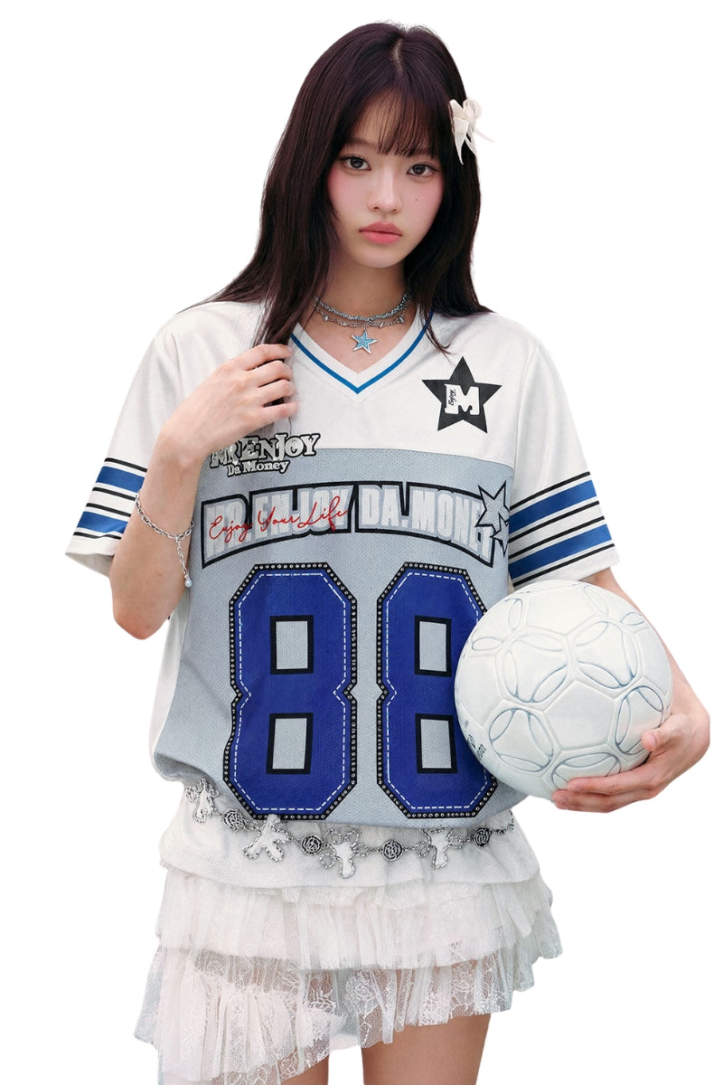 MEDM Vintage Color Block V Neck Couple T-Shirt