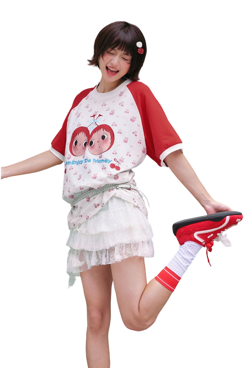 MEDM YUY Yu Small Cherry Raglan Allover Print Couple T-Shirt