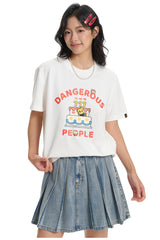 DangerousPeople DSP｜Fun Cartoon Mini‑D Print Heavyweight 100% Cotton Drop‑Shoulder T‑Shirt