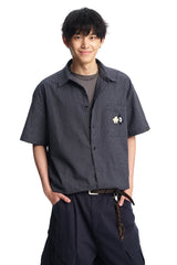Dangerouspeople DSP｜Puzzle Patch Gingham Drop‑Shoulder Short Sleeve Shirt