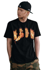 MEDM Flame Letter Logo Unisex Loose Street T-Shirt