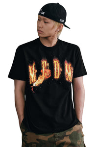MEDM Flame Letter Logo Unisex Loose Street T-Shirt