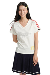 DangerousPeople｜V‑Neck Letter Print Vintage Jersey‑Style Cool‑Touch T‑Shirt