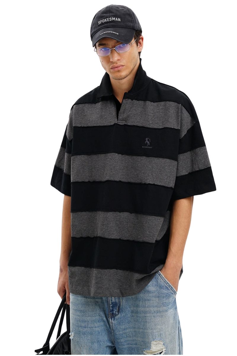 MASONPRINCE Premium 100% Cotton Black‑Grey Stripe Reissue Polo