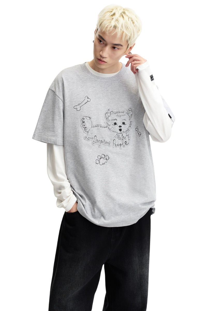 Dangerouspeople DSP Dog Patch Embroidered Loose Short Sleeve Tee