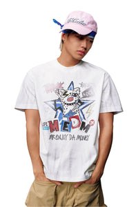 MEDM Rock Kitten Print Vintage Loose Unisex T-Shirt