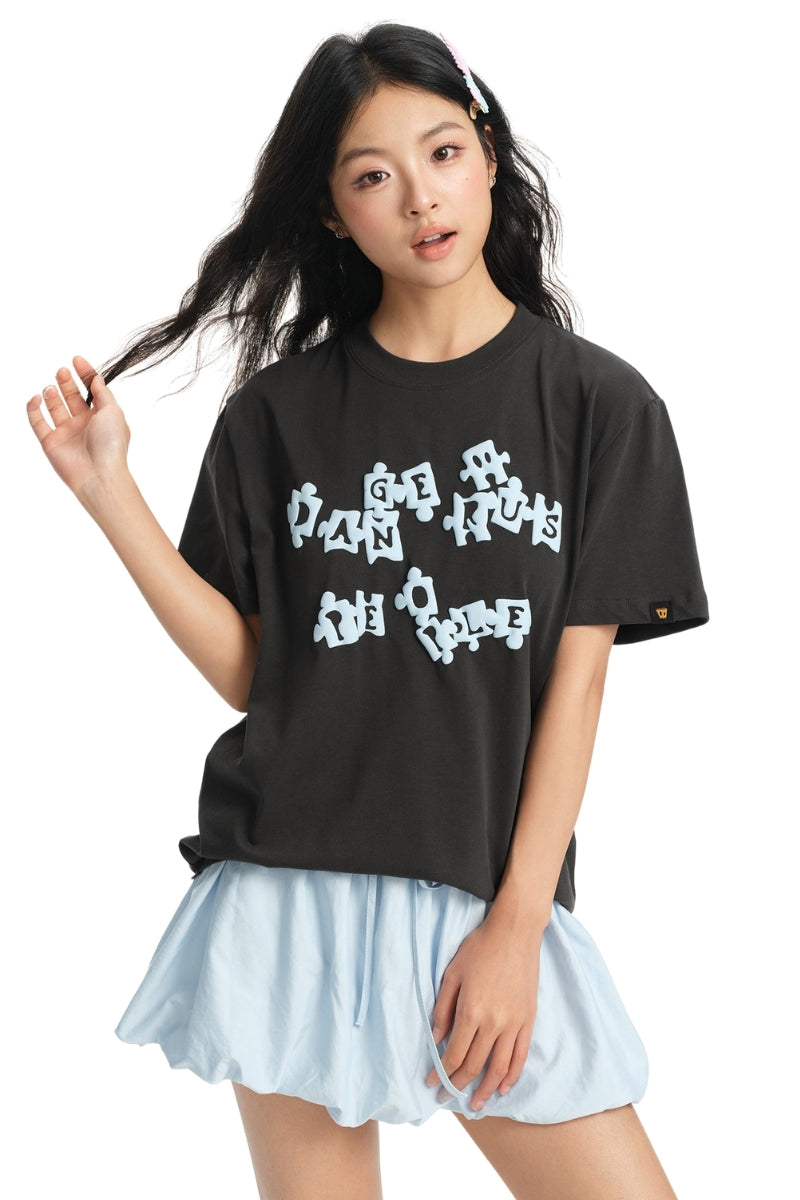 Dangerouspeople DSP Puzzle Letter Foam Print Unisex Cotton T‑Shirt