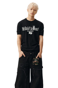 MEDM Contrast Logo Cherry Knit Oversized Unisex Tee