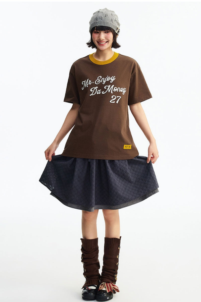 MEDM Colorful Knitted Collar T-shirt