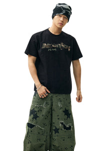 MEDM Camo Print Patch Embroidery Slub Cotton Crew Neck Tee