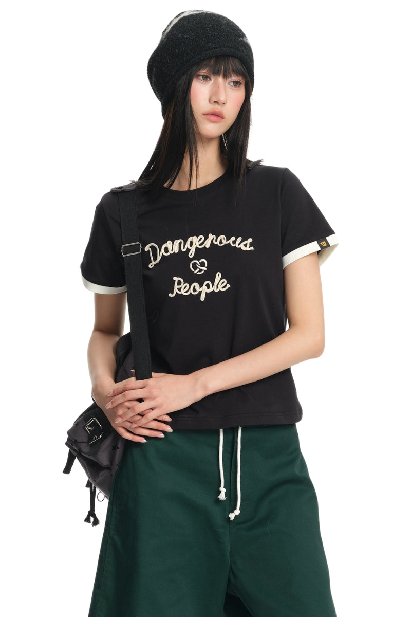 DangerousPeople｜Color‑Block Letter Print Sorona Cool‑Touch Women’s T‑Shirt