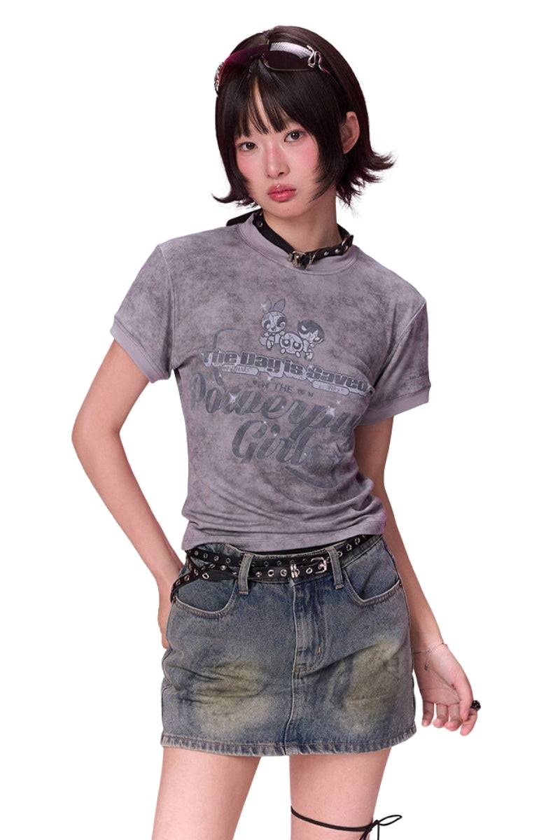 BJHG X Powerpuff Girls Fitted Crop Tee Women Summer Short Sleeve Top
