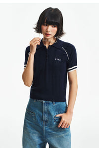 MEDM Embroidered Small LOGO Color-Block Embedded Striped Short-Sleeve POLO