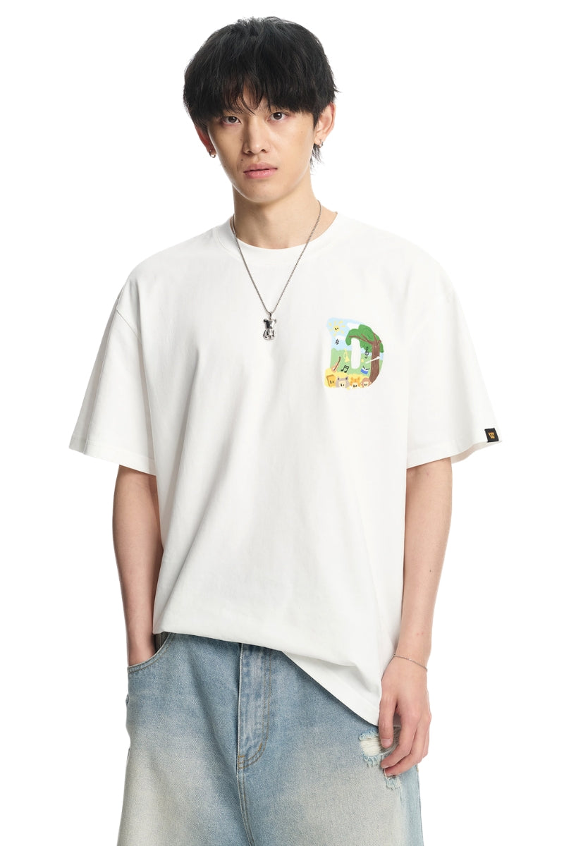 DangerousPeople DSP｜Fun Animal Paradise Graphic Oversized Drop‑Shoulder Quick‑Dry Lightweight T‑Shirt
