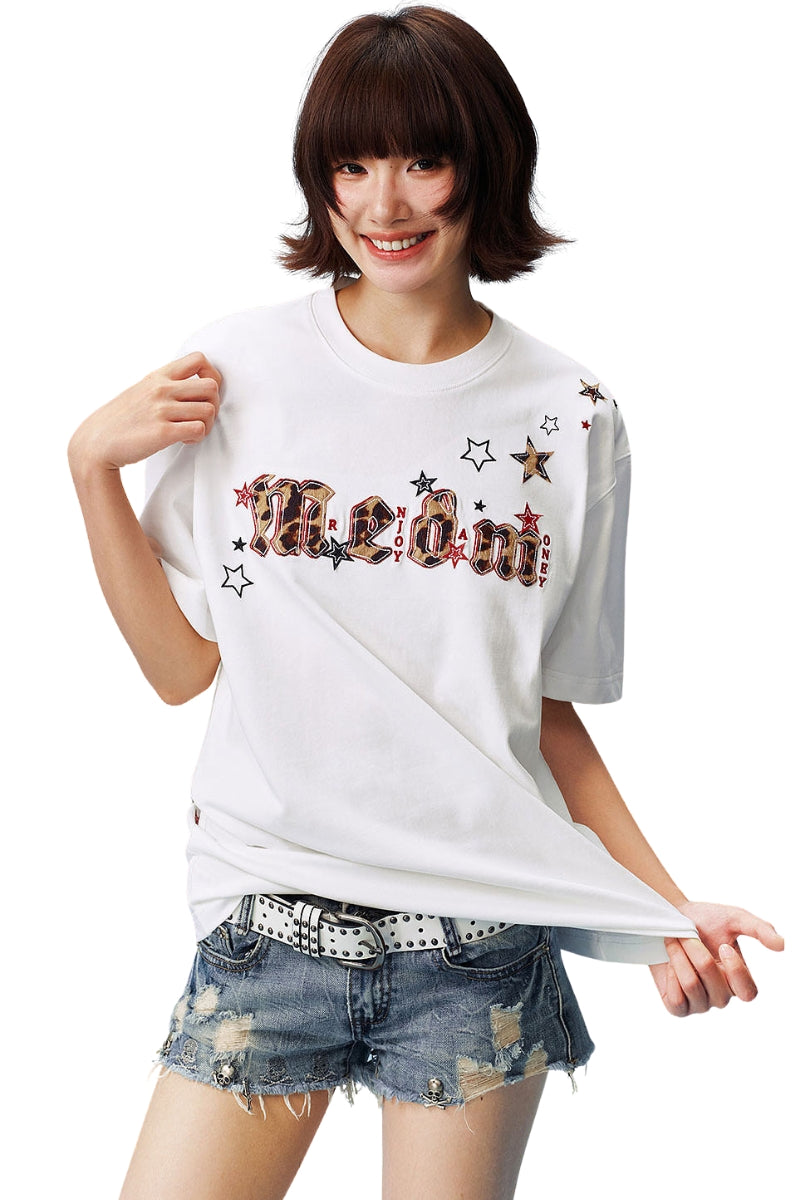MEDM Leopard Patch Logo Oversized Unisex Tee