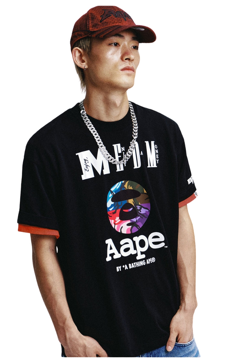 MEDM × AAPE Collab Contrast Print Knit Couple Crew Tee