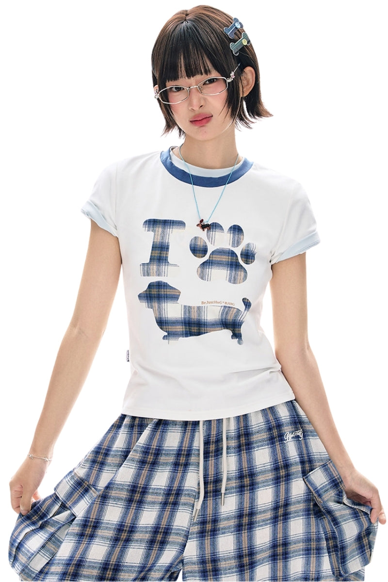 BJHG Summer Women Trendy T‑Shirt Fun Dog Graphic Slim‑Fit Korean Chic Casual Top