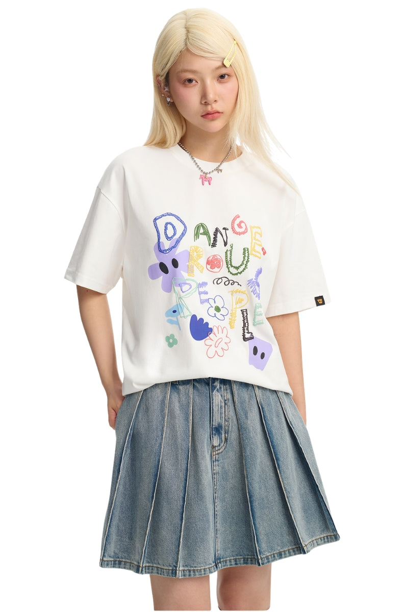 Dangerouspeople DSP Colorful Flower Graffiti T‑Shirt | Solona Streetwear Unisex Short Sleeve Top
